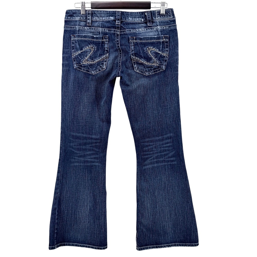 Silver Jeans Tuesday Flare Women 31x31 Dark Wash Low Rise Distressed - Picture 3 of 14